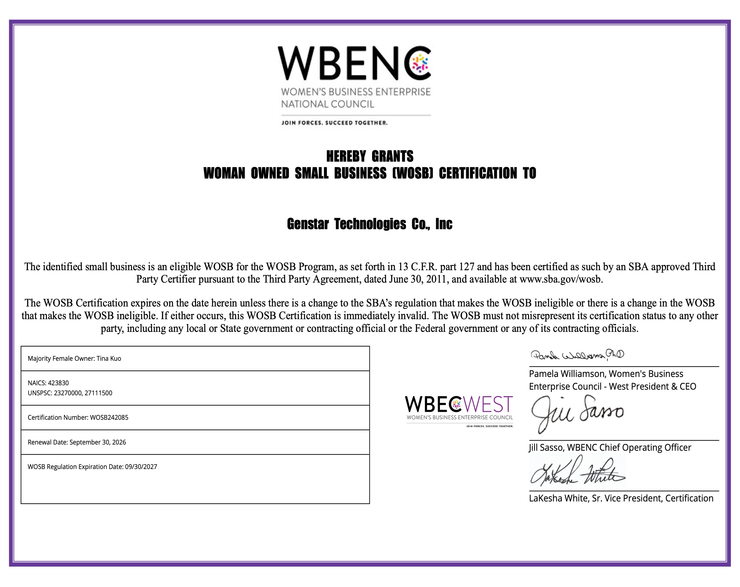 WOSB Certificate