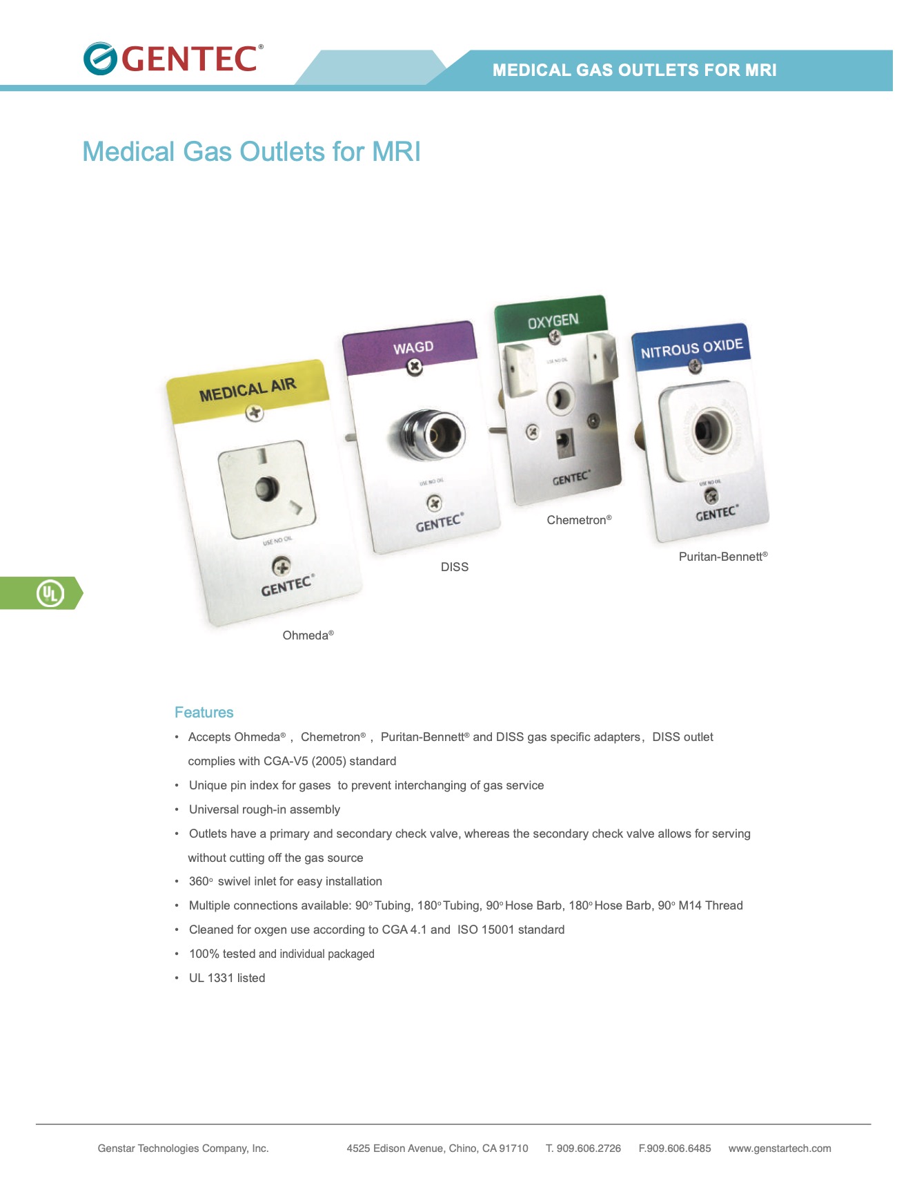 MEDICAL GAS OUTLETS FOR MRI